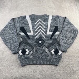 VINTAGE‎ Sir William Sweater Mens XL Tall Grey Geometric Acrylic Crewneck 90s